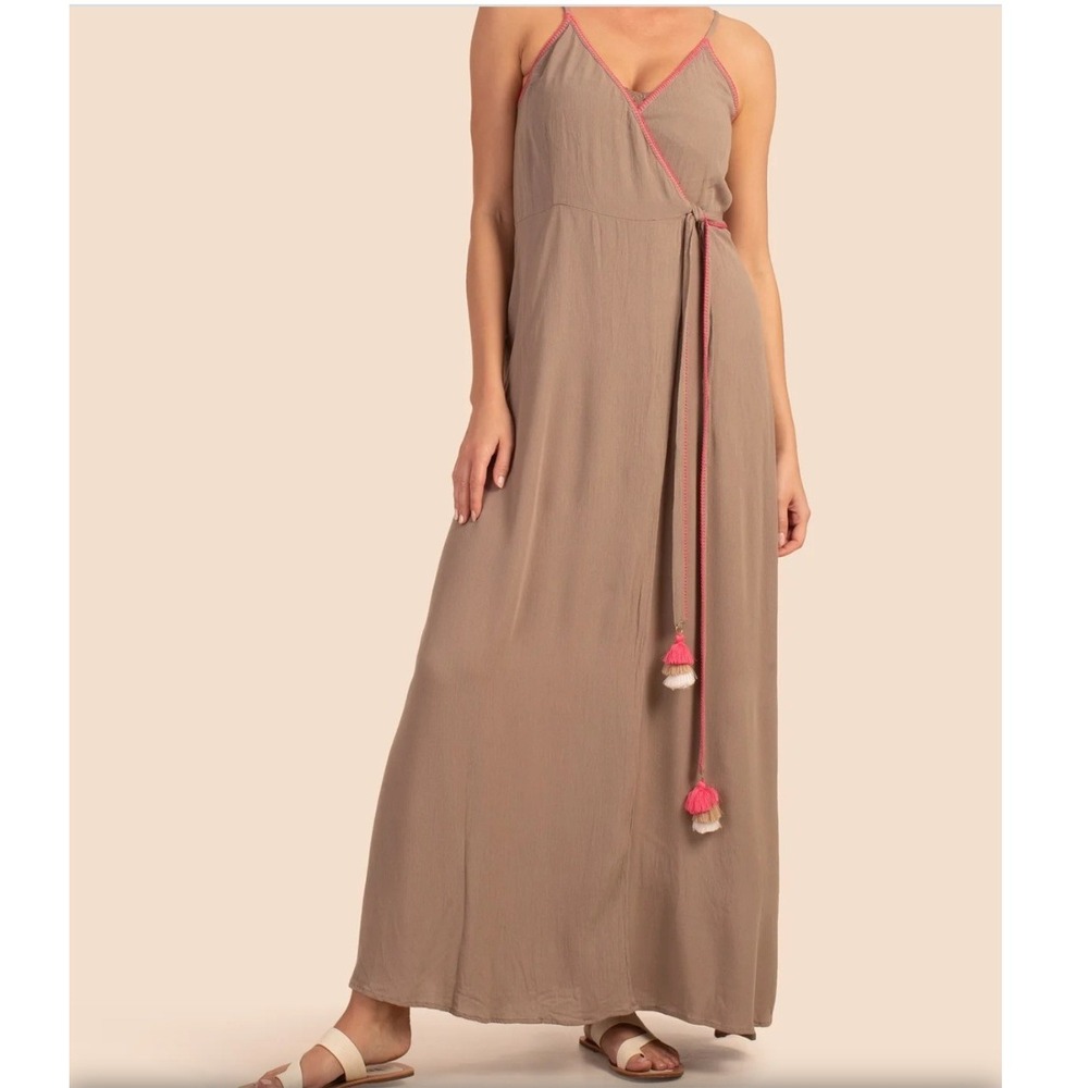 Trina Turk Brittany Maxi Wrap Womens XS Taupe NWT Tassel Boho Cami